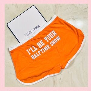 🧡🏈Victoria’s Secret PINK Cotton Dorm Boyshort Orange White Halftime Graphic XL